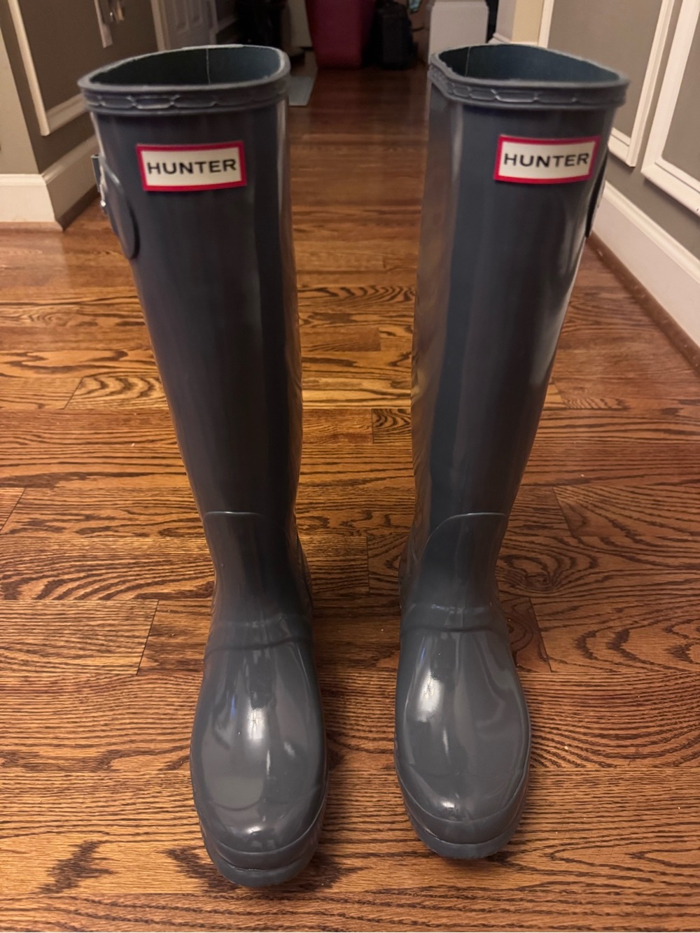 Hunter Gloss Tall Rain Boots in Gray